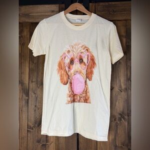 Charming Cream Dog T-Shirt with Pink Bubble